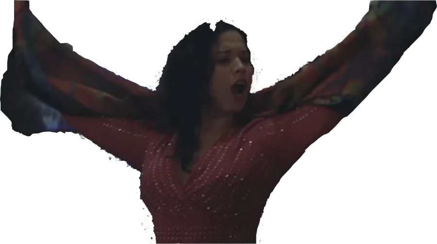 Elizabeth with her arms spread wide like wings